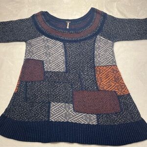Free People Patchwork Knit Sweater - Blue and Orange